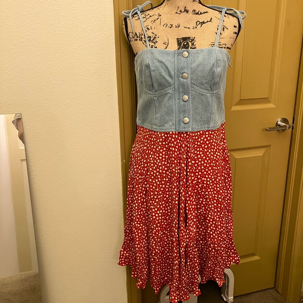 NWT ESPRIT by Opening Ceremony 90s Bustier Dress cute summer floral denim rare